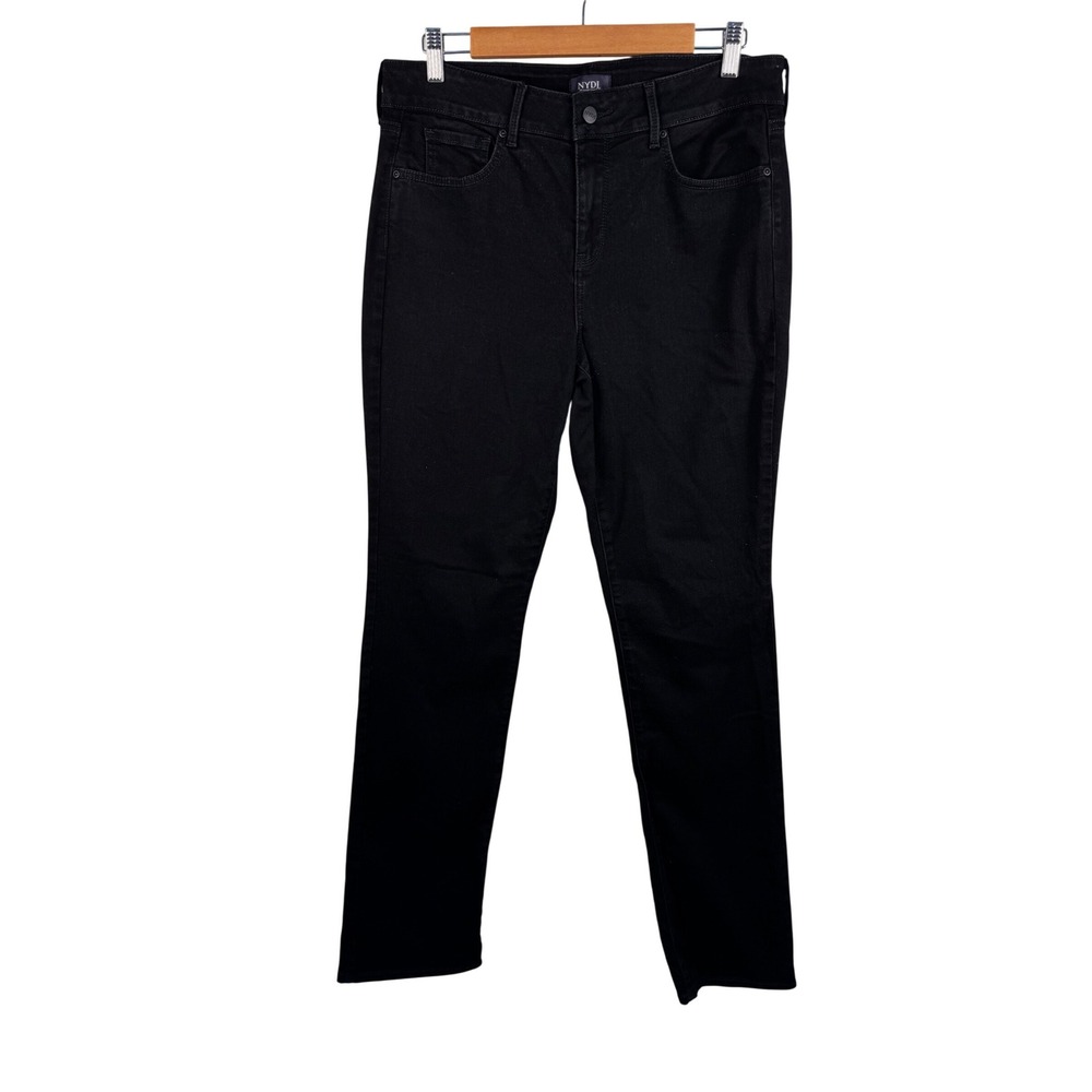 NYDJ Marilyn Straight Jeans Women 12T Long‎ Black 35" Inseam High Rise